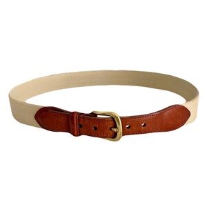 Vintage Coach 3880 Ivory Web Fabric with Brown Leather Trim Belt, Size 32